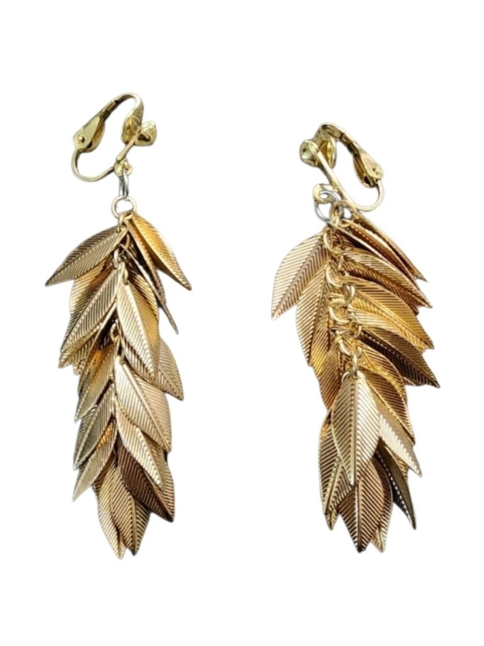 Goldtone Leaf Cascade Clip On Earrings with Layered Design